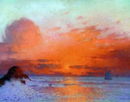 Ferdinand du Puigaudeau - Sailboats at Sunset (aka Sun Setting on the Sea)